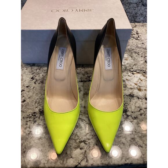 Jimmy Choo Agnes Degrade neon yellow green matte black Ombre pump heels 40.5 - Picture 4 of 17